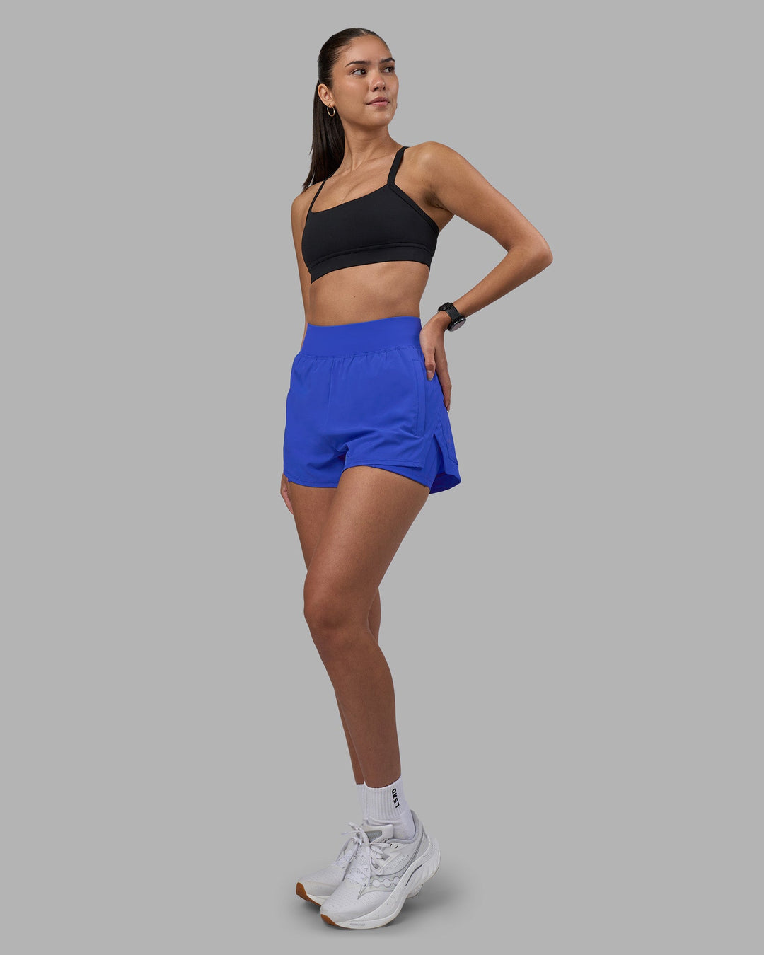 Woman wearing Challenger 3&quot; Lined Performance Short - Power Cobalt | Model:Rhiley | Size:S