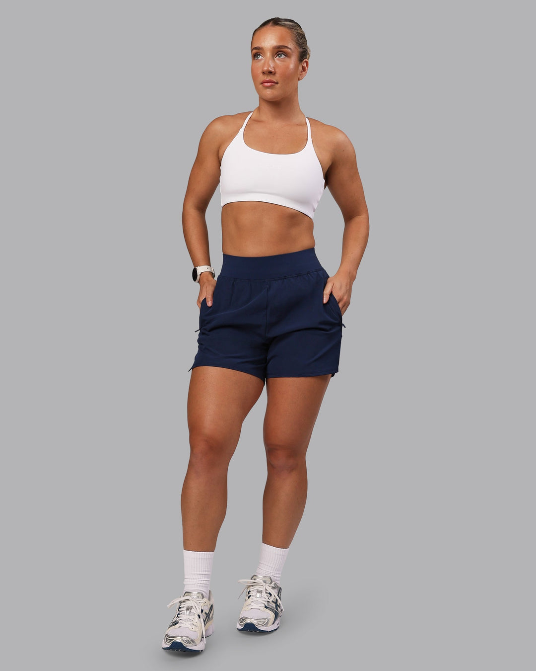 Woman wearing Challenger 5&quot; Lined Performance Shorts - Future Navy