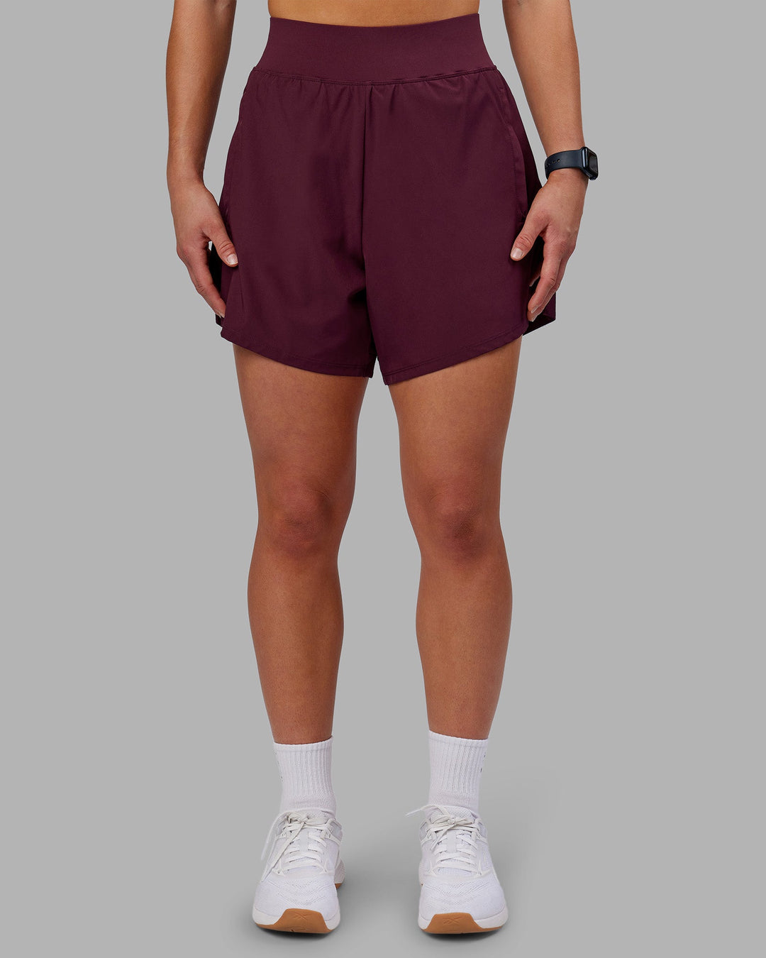 Woman wearing Challenger 5&quot; Lined Performance Short - Cherry Lacquer | Model:Keisha | Size:S
