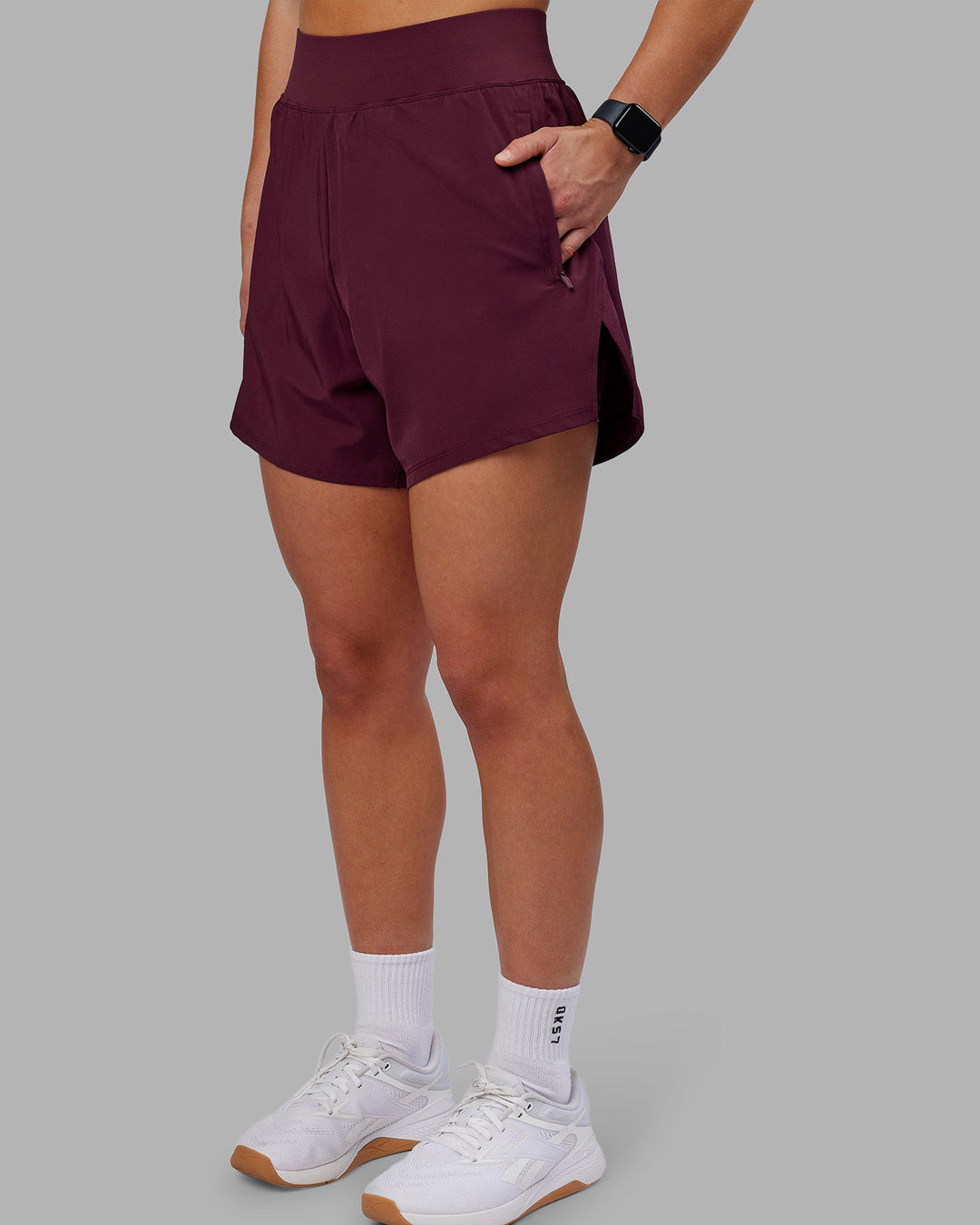Woman wearing Challenger 5&quot; Lined Performance Short - Cherry Lacquer | Model:Keisha | Size:S