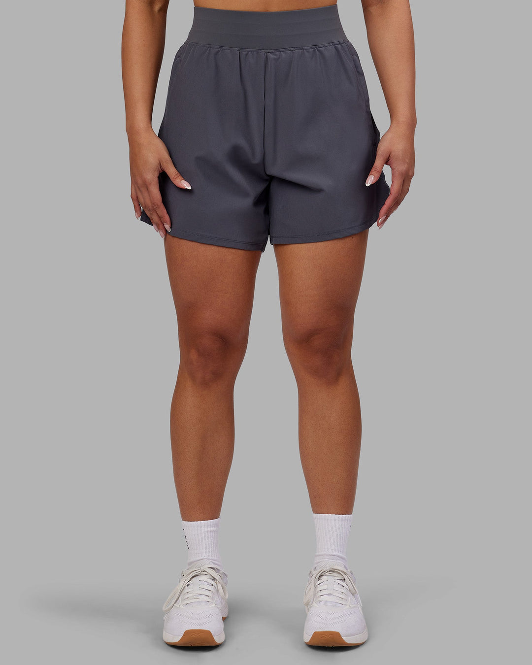 Woman wearing Challenger 5&quot; Lined Performance Short - Dark Storm | Model:Ayla | Size:S