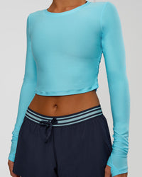 Woman wearing Clarity Long Sleeve Tee - Baltic Sea | Model:Amity | Size:S