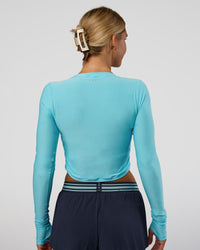 Woman wearing Clarity Long Sleeve Tee - Baltic Sea | Model:Amity | Size:S