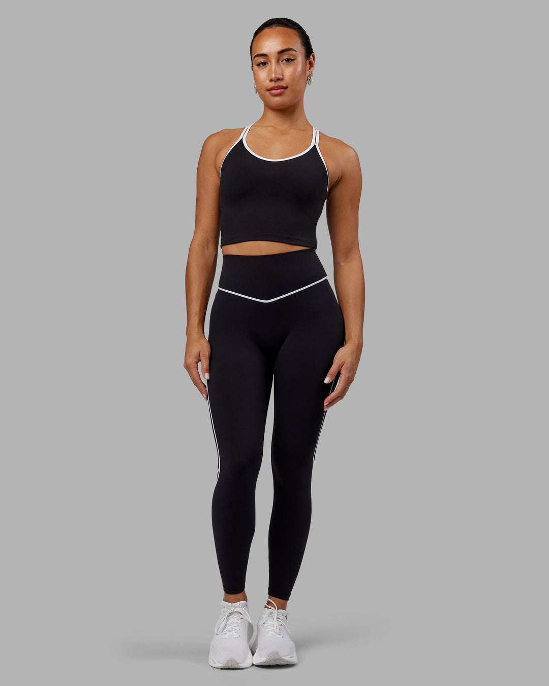 Woman wearing Contrast Active Tank With Shelf Bra - Black-White