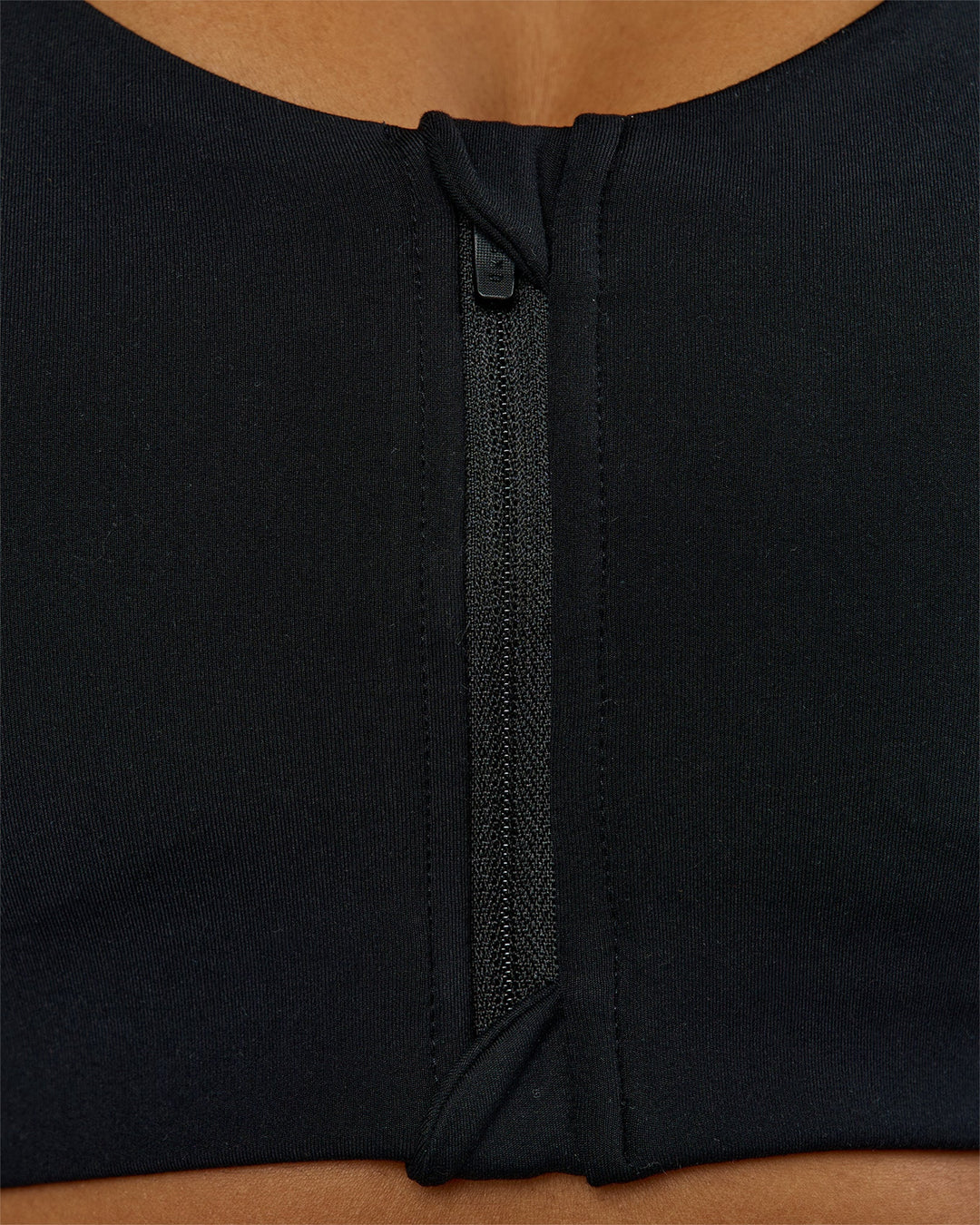 Woman wearing Elarra Zip Front Sports Bra - Black | Model:Rosie | Size:S
