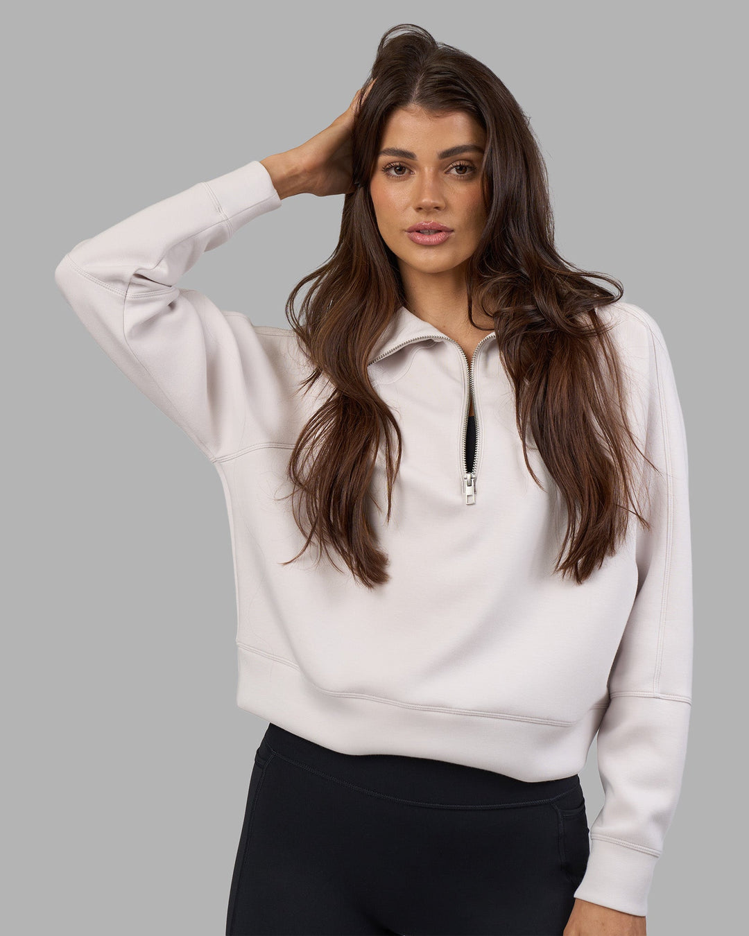 Woman wearing Elevate SoftTouch 1/2 Zip Sweater - Clay-Clay | Model:Phoebe | Size:S