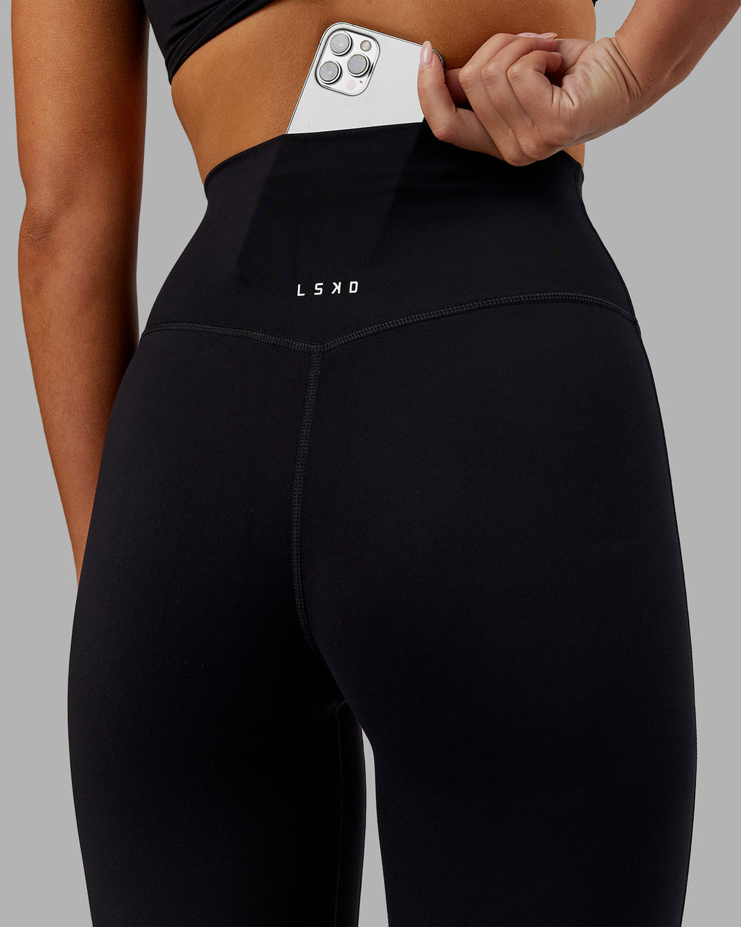 Woman wearing Elixir Ultra High-Rise Full Length Legging - Black | Model:Kirstyn | Size:S