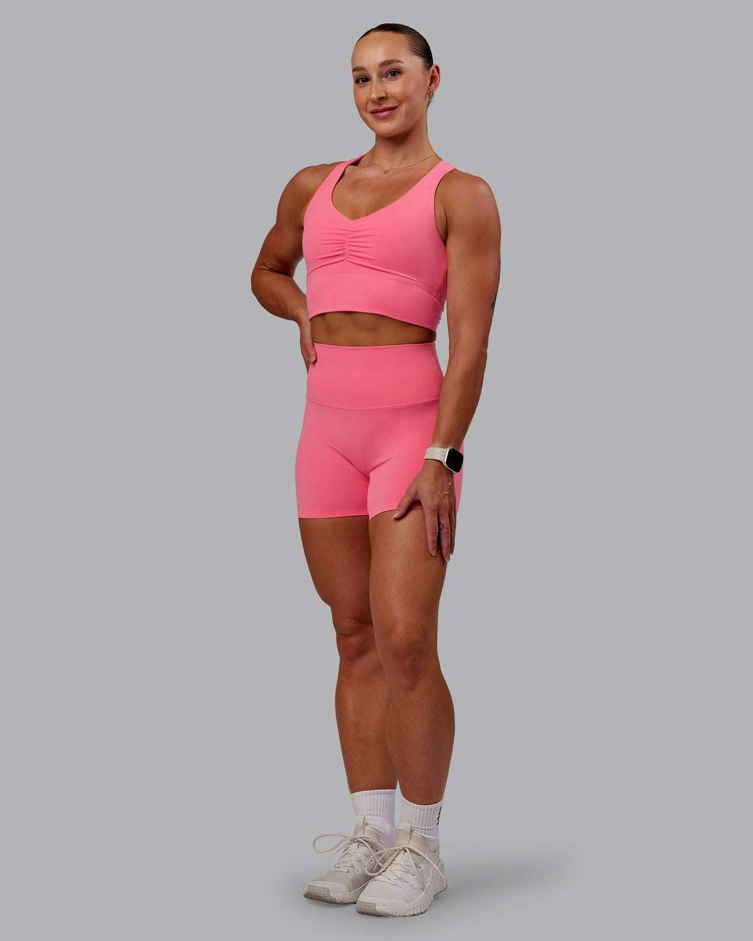 Woman wearing Elixir X-Short Tight in Pink Lemonade | Size:S