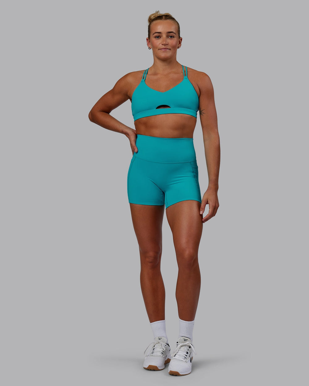 Woman wearing Elixir X-Length Shorts With Pockets - Blue Bird