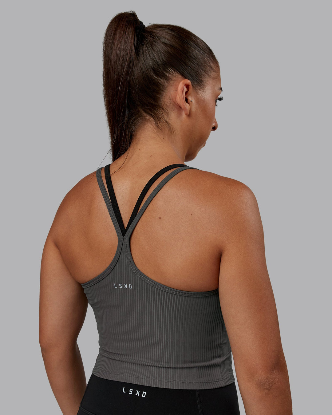 Woman wearing Flame Ribbed Tank in Dark Storm | Size:S | Model:Tylah