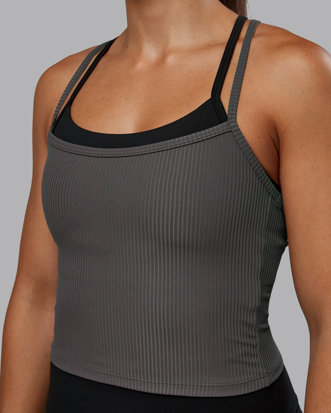 Woman wearing Flame Ribbed Tank in Dark Storm | Size:S | Model:Tylah