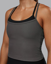 Woman wearing Flame Ribbed Tank in Dark Storm | Size:S | Model:Tylah | Thumbnail Index: 4