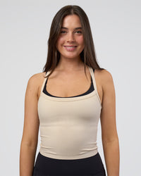 Woman wearing Flame Ribbed Tank - Shale Beige | Model:Estella | Size:S | Thumbnail Index: 3
