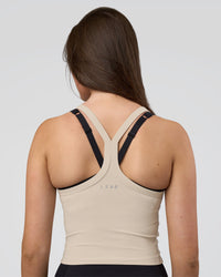 Woman wearing Flame Ribbed Tank - Shale Beige | Model:Estella | Size:S | Thumbnail Index: 2