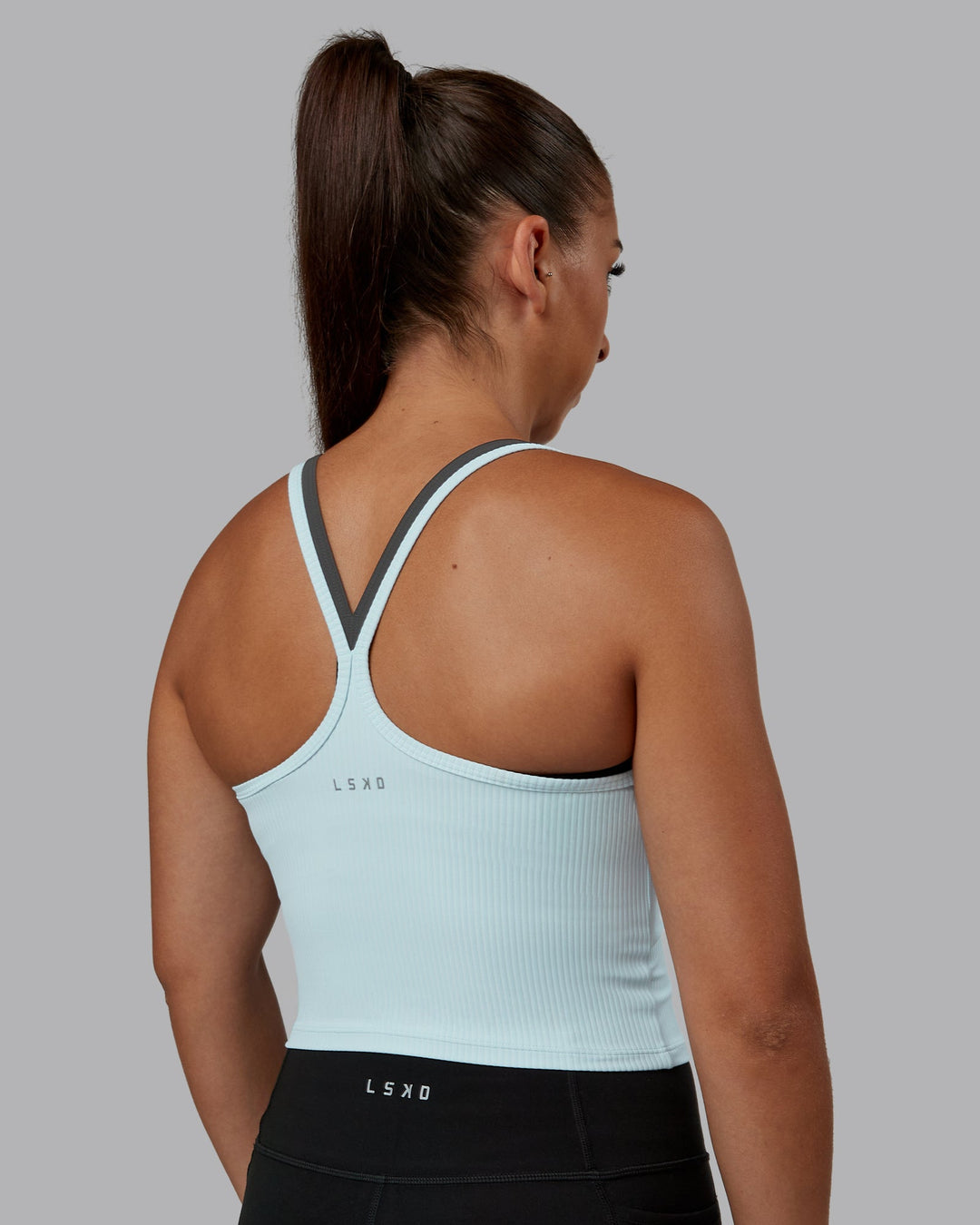 Woman wearing Flame Ribbed Tank in Skyride | Size:S | Model:Tylah