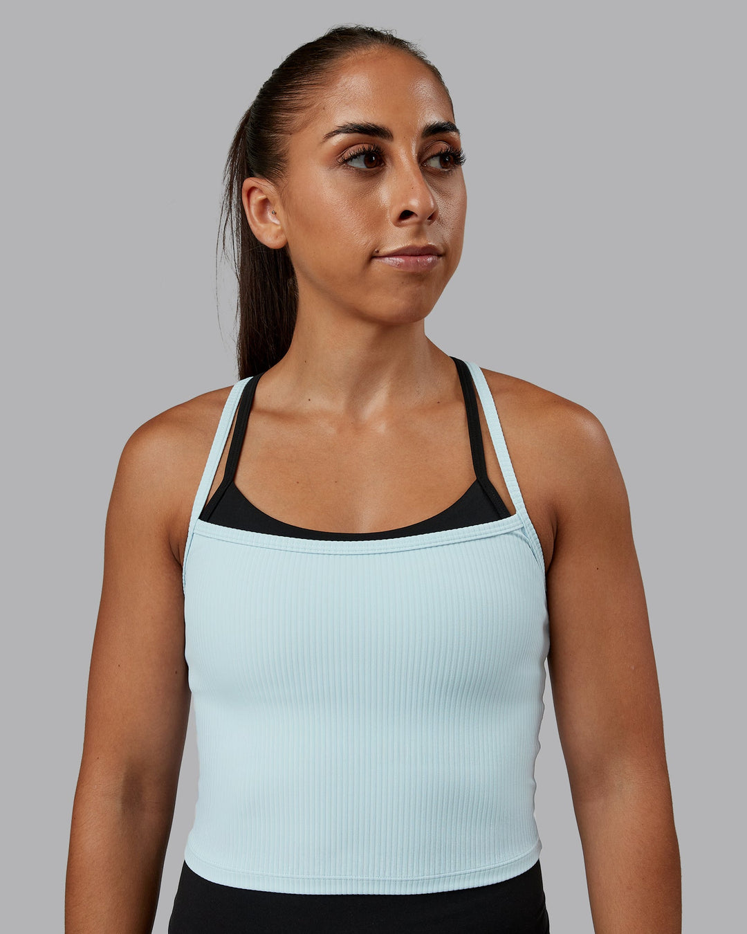 Woman wearing Flame Ribbed Tank in Skyride | Size:S | Model:Tylah