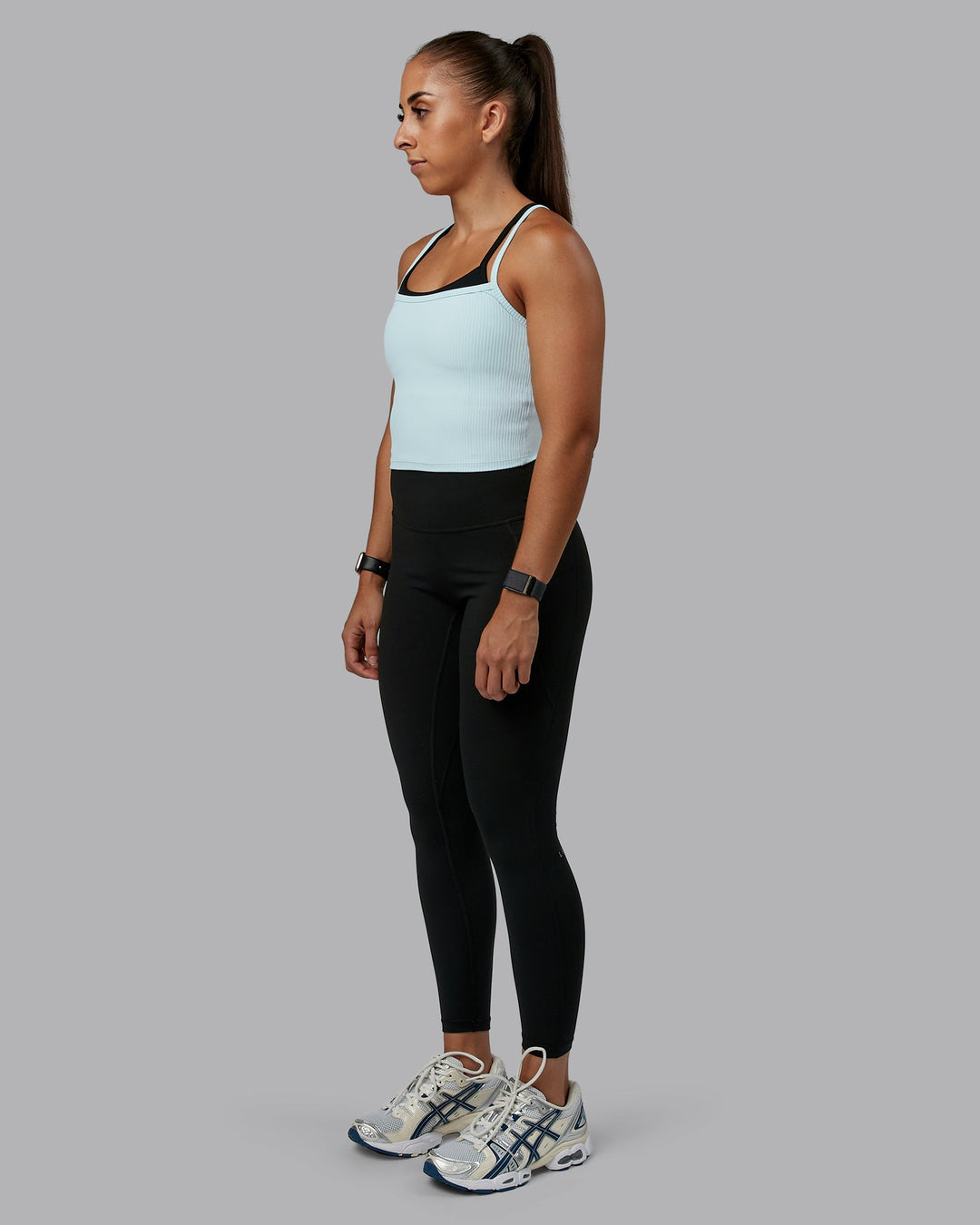 Woman wearing Flame Ribbed Tank in Skyride | Size:S | Model:Tylah