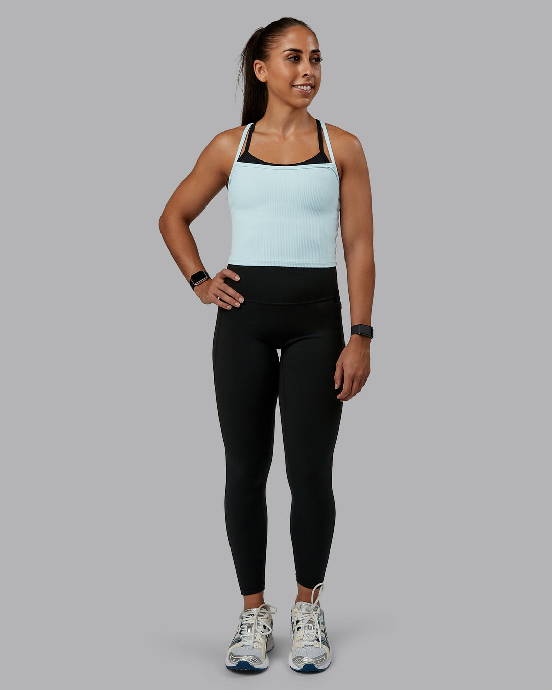 Woman wearing Flame Ribbed Tank in Skyride | Size:S | Model:Tylah