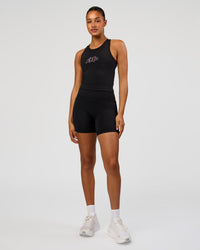 Woman wearing Flow Graphic Performance Tank 2.0 - Black-Radiate | Model:Rosie | Size:S