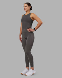 Woman wearing Flow Performance Tank 2.0 - Dark Storm | Model:Keisha | Size:S