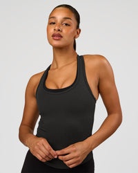 Woman wearing Flow Rib Scoop Neck Tank - Onyx | Model:Rosie | Size:S | Thumbnail Index: 2