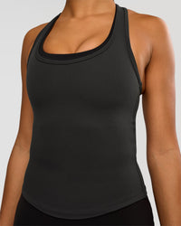 Woman wearing Flow Rib Scoop Neck Tank - Onyx | Model:Rosie | Size:S | Thumbnail Index: 0