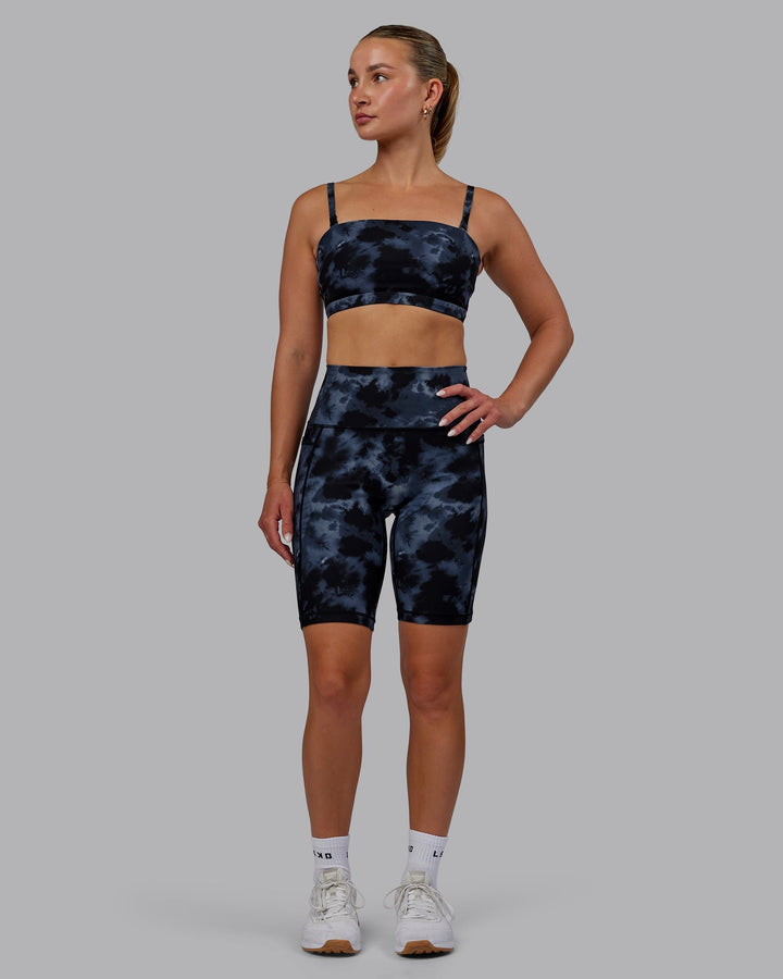 Woman wearing Fusion Bike Shorts - Tie Dye-Midnight
