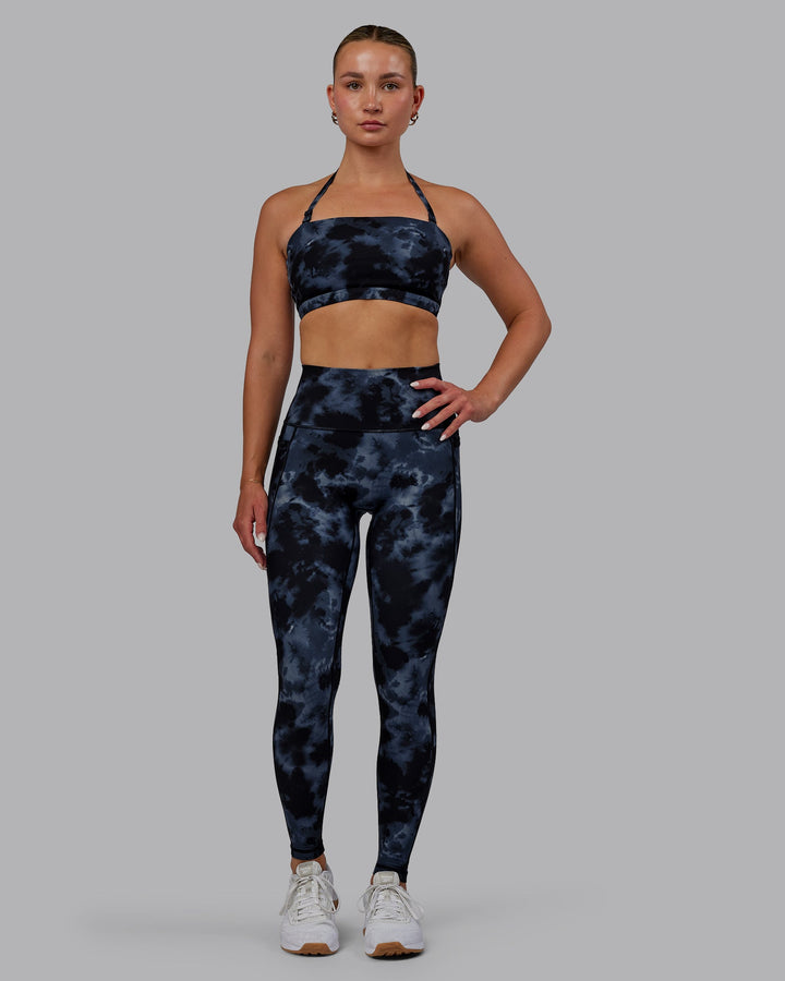 Woman wearing Fusion Full Length Leggings - Tie Dye-Midnight
