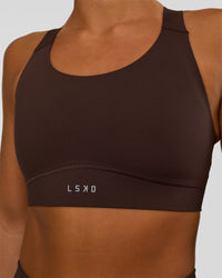Woman wearing Fusion Sports Bra 2.0 - Hot Chocolate | Model:Amity | Size:S