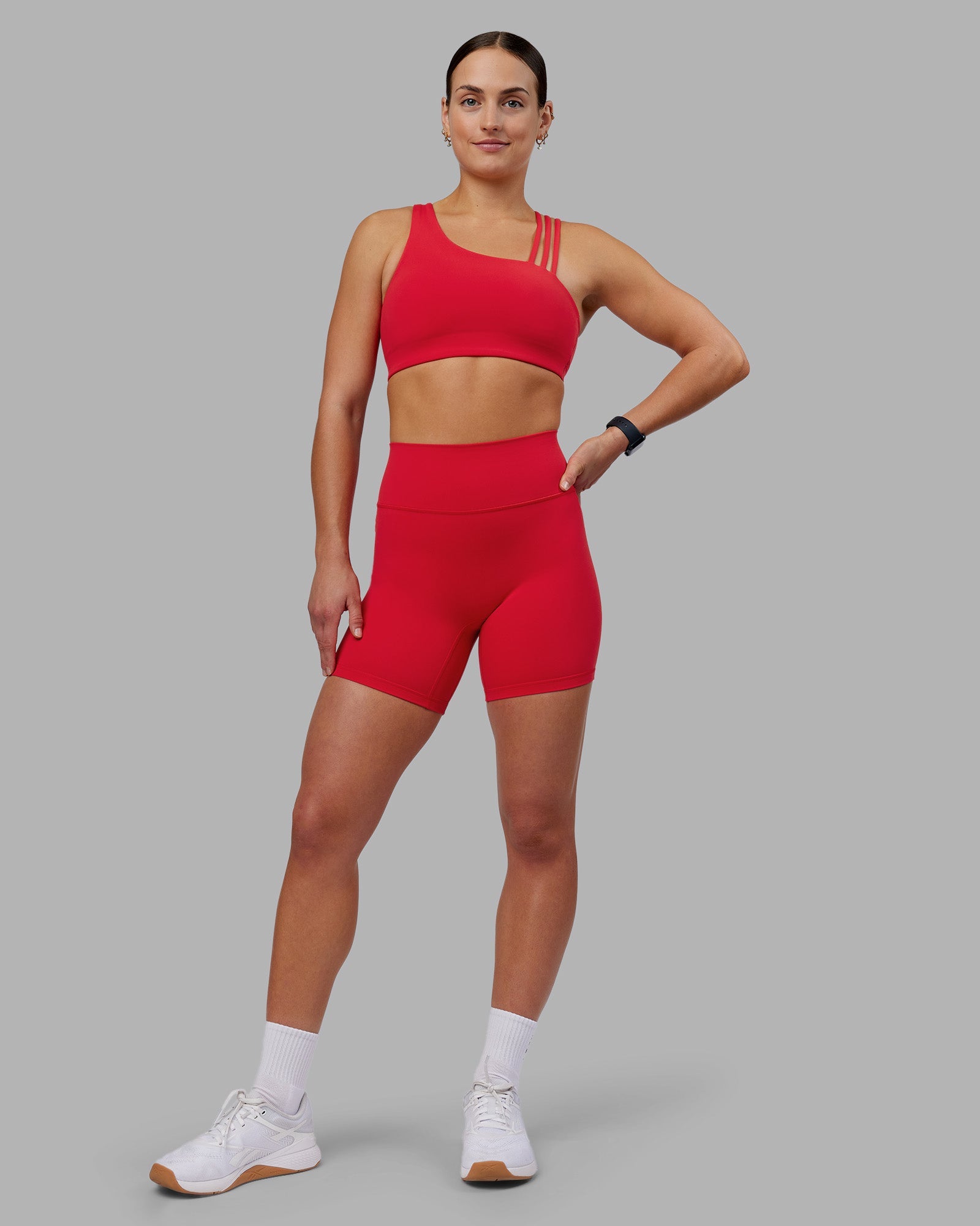 Woman wearing Fusion Ultra High-Rise 6" Short - Scarlet | Model:Keisha | Size:S