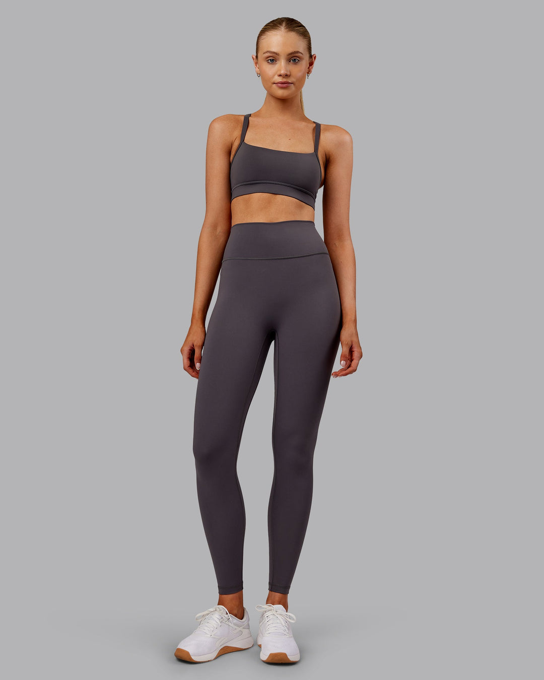 Woman wearing Fusion Ultra High-Rise Full Length Legging - Dark Storm | Model:Ella | Size:S