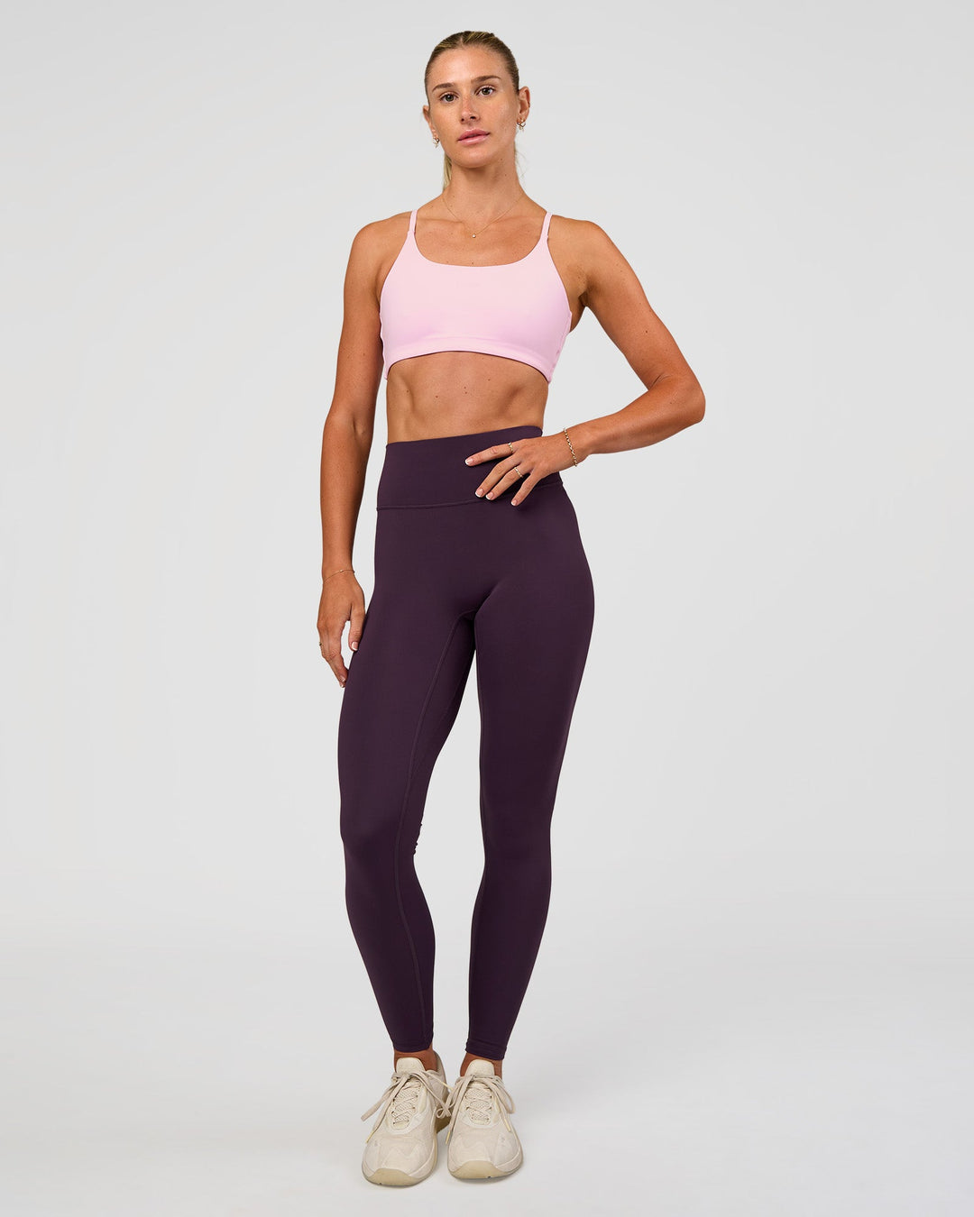 Woman wearing Fusion Ultra High-Rise Full Length Legging - Midnight Plum | Model:Emelia | Size:S