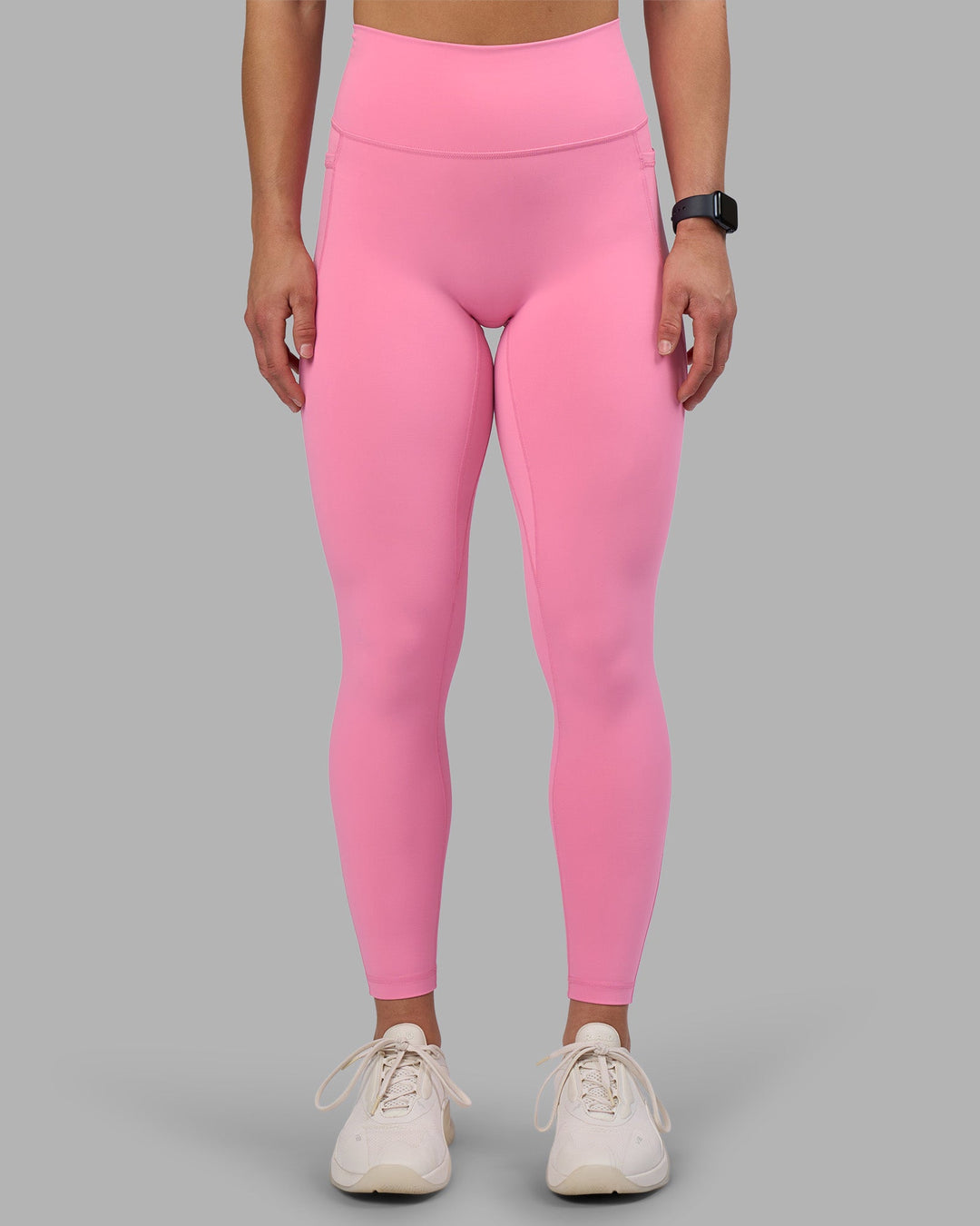 Woman wearing Fusion Ultra High-Rise Full Length Legging Pockets - Candy Pink | Model:Keisha | Size:S