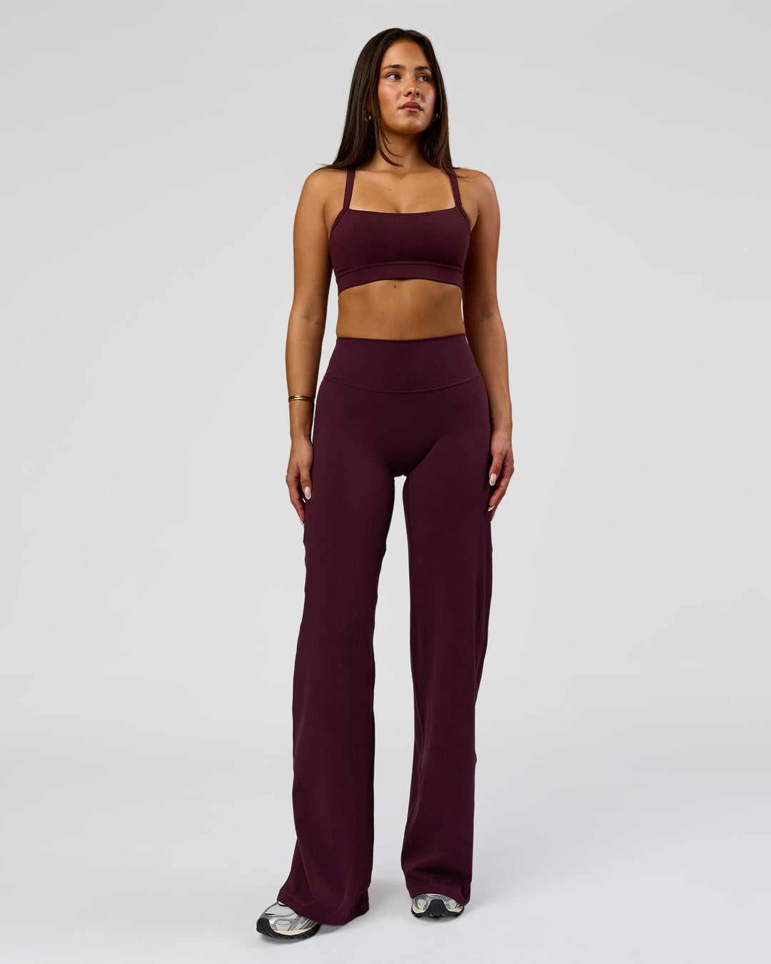 Woman wearing Fusion V-Contour High-Rise Pant - Cherry Lacquer | Model:Bianca | Size:S