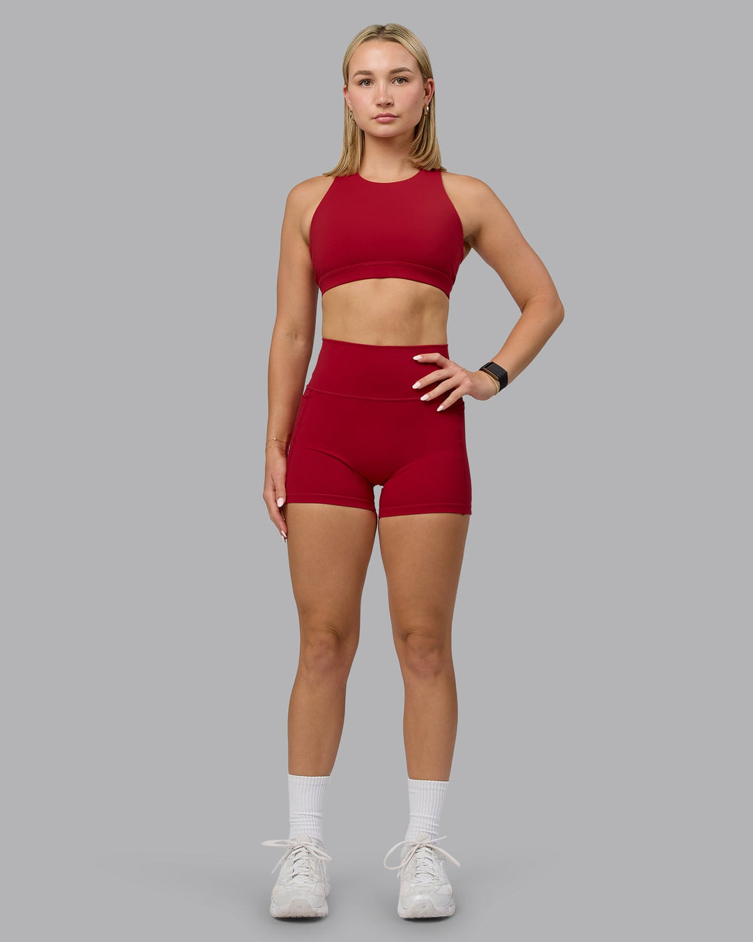 Woman wearing Fusion X-Short Tights with Pockets - Cherry Red