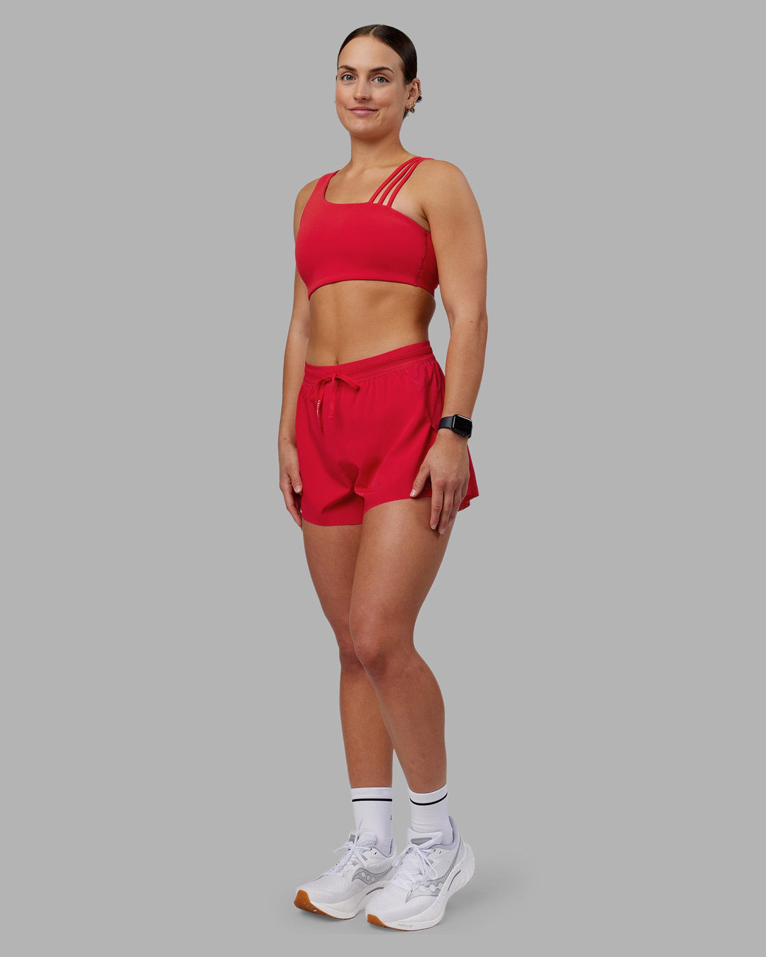 Woman wearing Galvanise Sports Bra 2.0 - Scarlet | Model:Keisha | Size:S