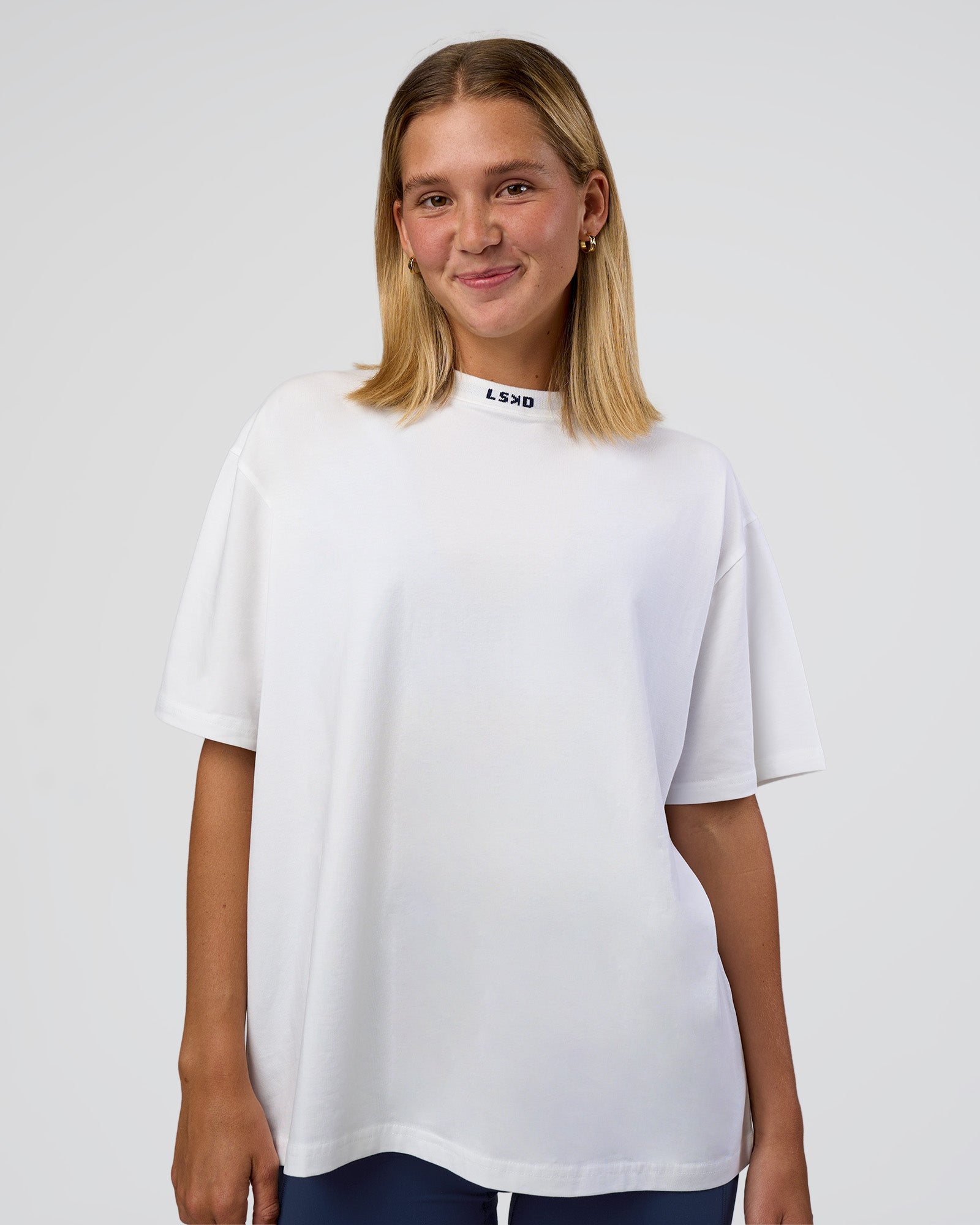 Go-To FLXCotton Oversized Deviation Tee - White-Future Navy | LSKD