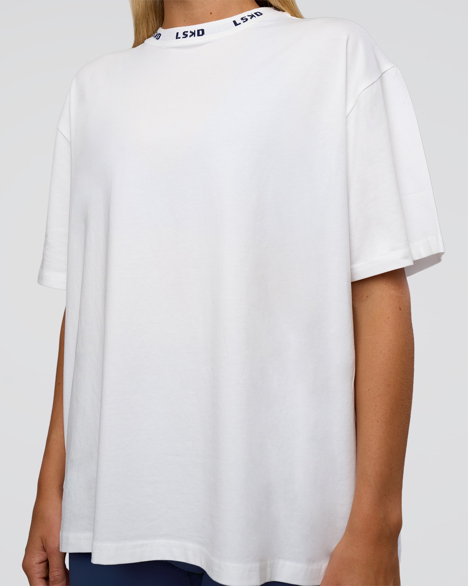 Go-To FLXCotton Oversized Deviation Tee - White-Future Navy | LSKD