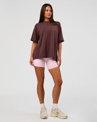 Woman wearing Go-To FLXCotton Oversized Tee - Cocoa Powder-White | Model:Bianca | Size:S | Thumbnail Index: 4