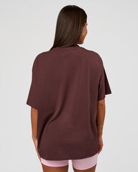 Woman wearing Go-To FLXCotton Oversized Tee - Cocoa Powder-White | Model:Bianca | Size:S