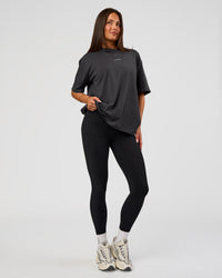 Woman wearing Go-To FLXCotton Oversized Tee - Dark Storm-White | Model:Bianca | Size:S