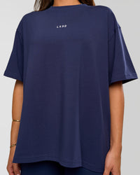 Woman wearing Go-To FLXCotton Oversized Tee - Future Navy-White | Model:Bianca | Size:S