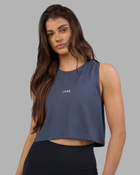 Woman wearing Go-To FLXCotton Tank - Night Shadow-White | Model:Phoebe | Size:S | Thumbnail Index: 0