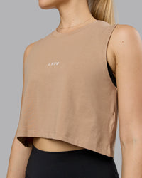 Woman wearing Go-To FLXCotton Tank - Warm Smoke-White | Model:Emilie | Size:S