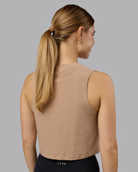 Woman wearing Go-To FLXCotton Tank - Warm Smoke-White | Model:Emilie | Size:S