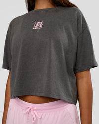 Woman wearing Go-To Heavyweight Reflective Skimmer Tee - Dark Storm Washed-Reflective | Model:Kirstyn | Size:S