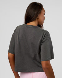 Woman wearing Go-To Heavyweight Reflective Skimmer Tee - Dark Storm Washed-Reflective | Model:Kirstyn | Size:S