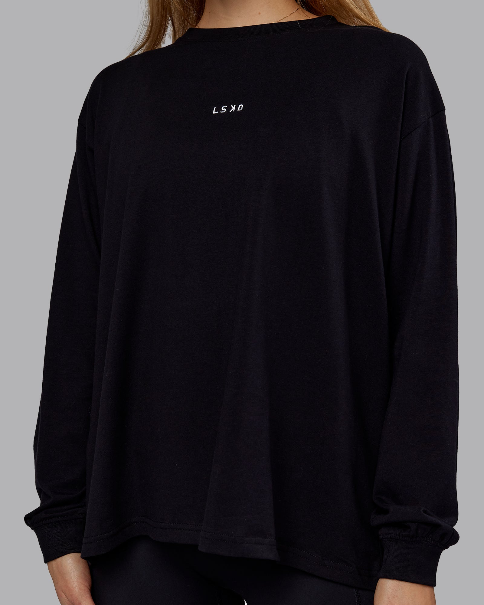 Go-To Long Sleeve FLXCotton Oversized Tee - Black-White | LSKD