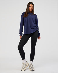 Woman wearing Go-To Long Sleeve FLXCotton Oversized Tee - Future Navy-White | Model:Bianca | Size:S