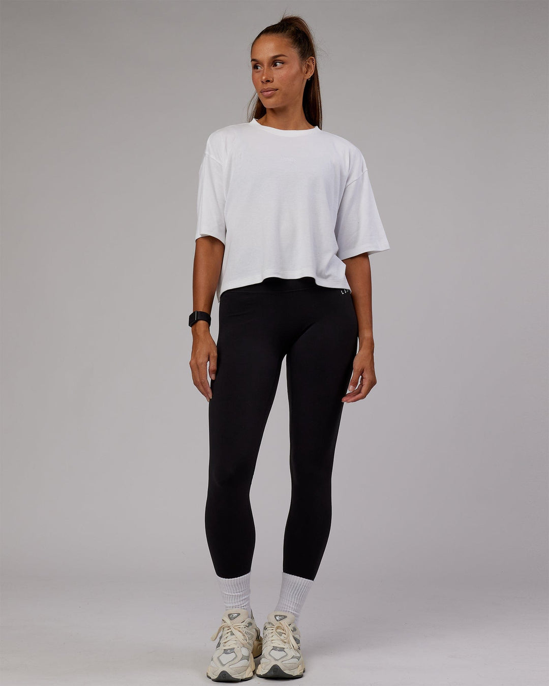 Woman wearing Go-To Modal Oversized Cropped Tee - White-White